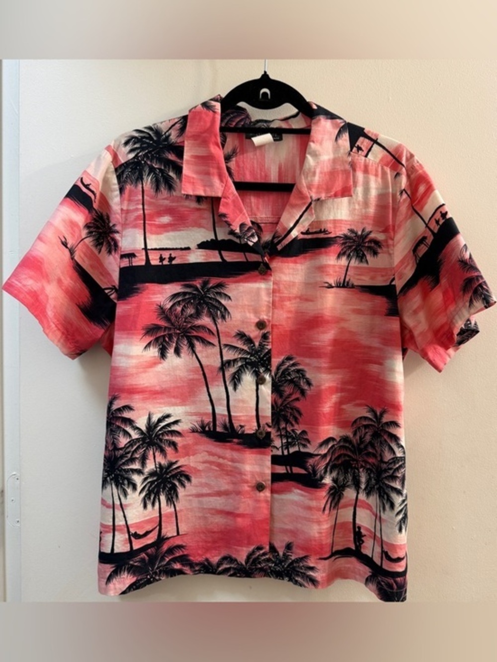 Vtg 90s Puanani Hawaii Pink Sunset Palm Tree Shirt XL